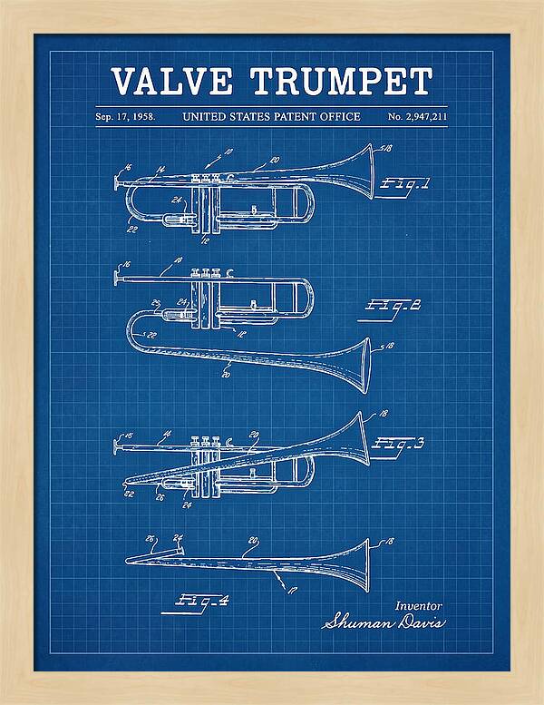 Valve Trumpet Blueprint Patent Us2947211a