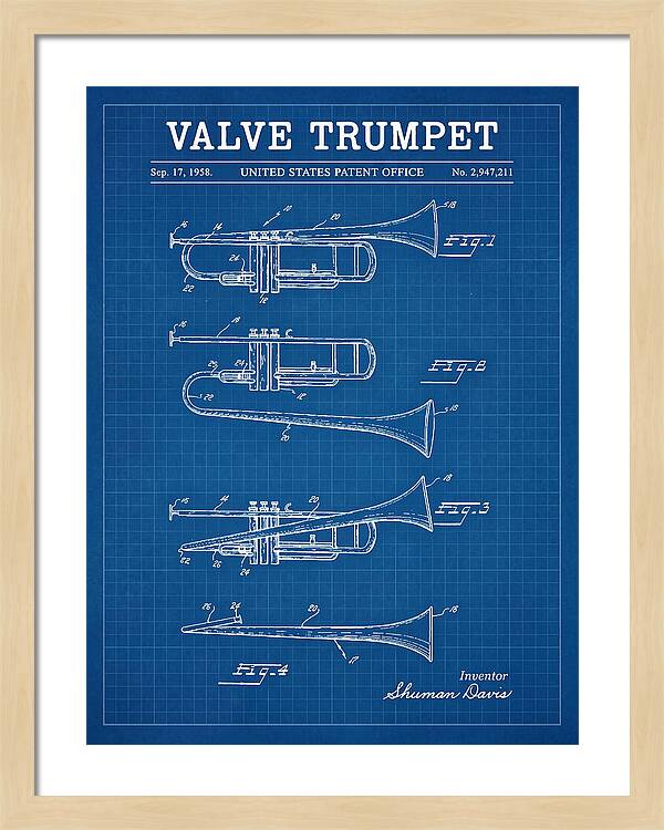 Valve Trumpet Blueprint Patent Us2947211a