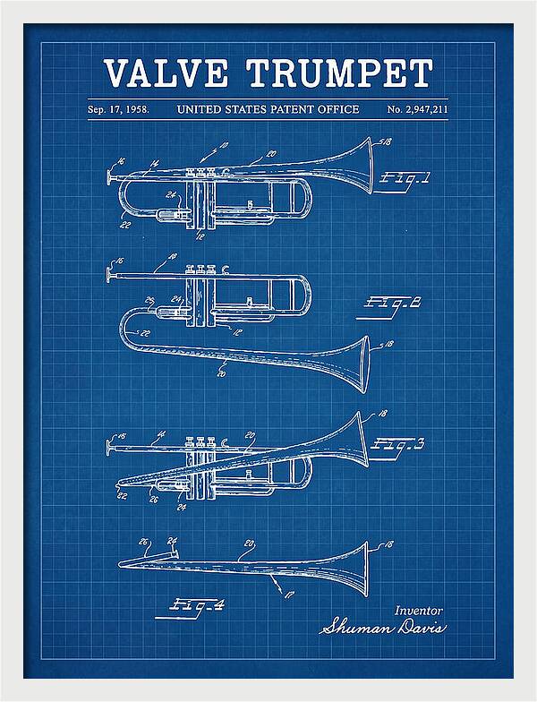 Valve Trumpet Blueprint Patent Us2947211a