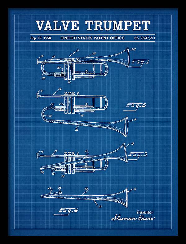 Valve Trumpet Blueprint Patent Us2947211a