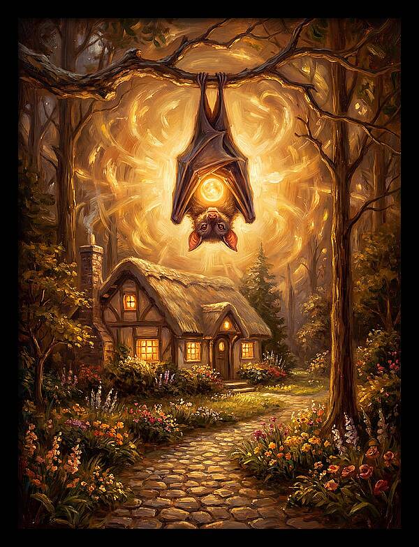 Vampire Bat Over Cottage