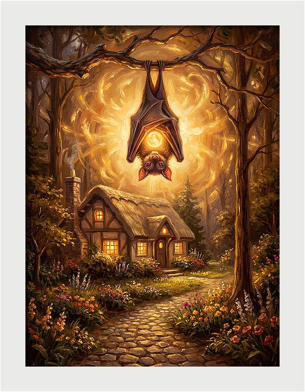 Vampire Bat Over Cottage