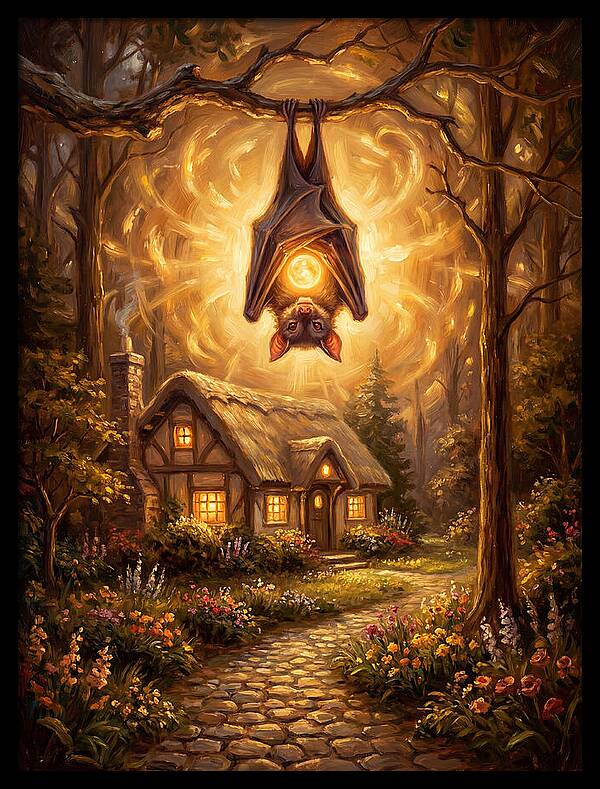 Vampire Bat Over Cottage