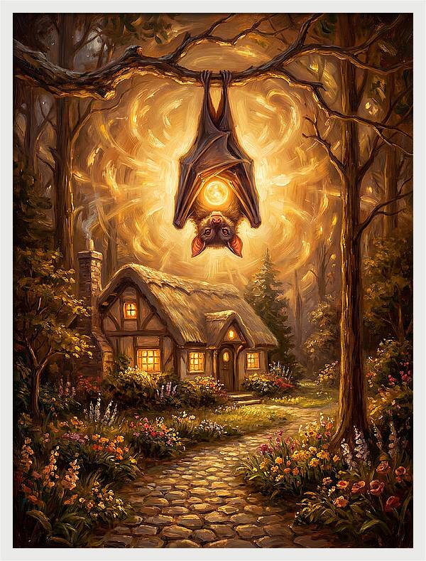 Vampire Bat Over Cottage
