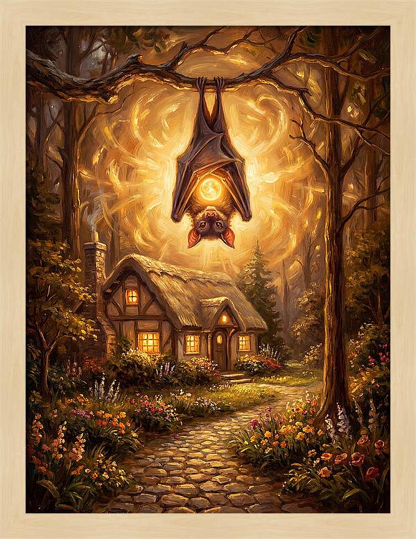 Vampire Bat Over Cottage