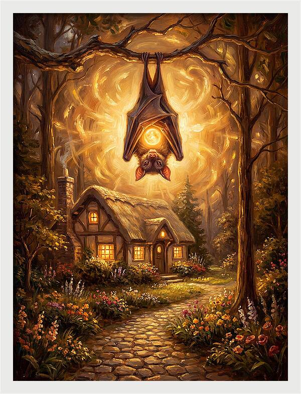 Vampire Bat Over Cottage