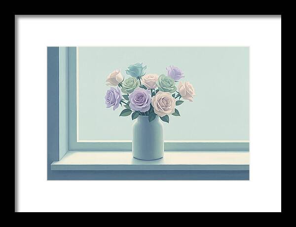 Vase Of Mixed Roses On Sunlit Windowsill