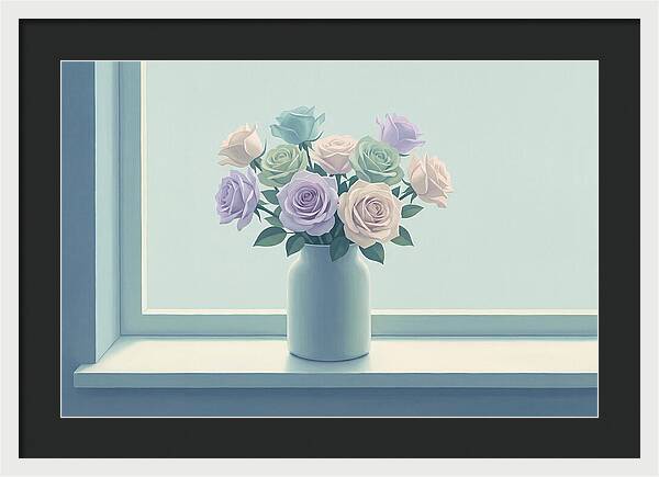 Vase Of Mixed Roses On Sunlit Windowsill