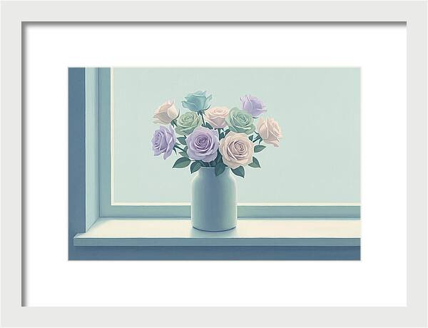 Vase Of Mixed Roses On Sunlit Windowsill