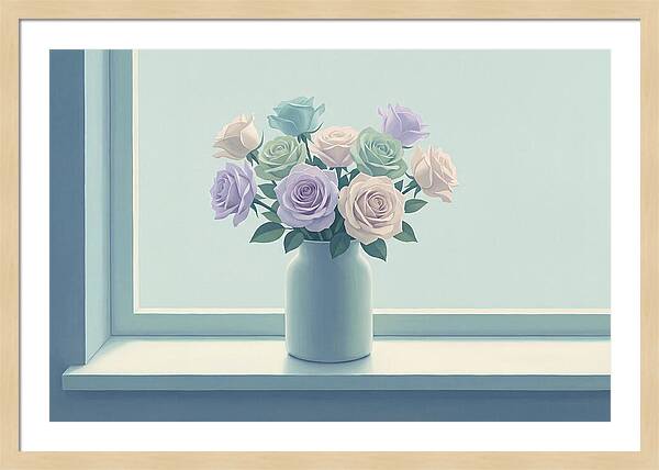 Vase Of Mixed Roses On Sunlit Windowsill