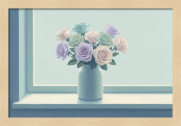 Vase Of Mixed Roses On Sunlit Windowsill