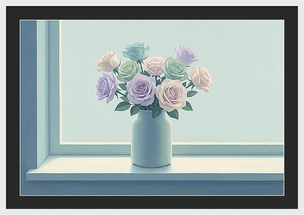 Vase Of Mixed Roses On Sunlit Windowsill