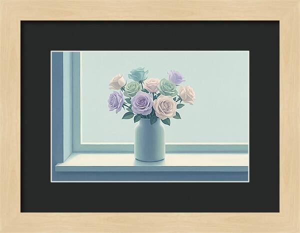 Vase Of Mixed Roses On Sunlit Windowsill