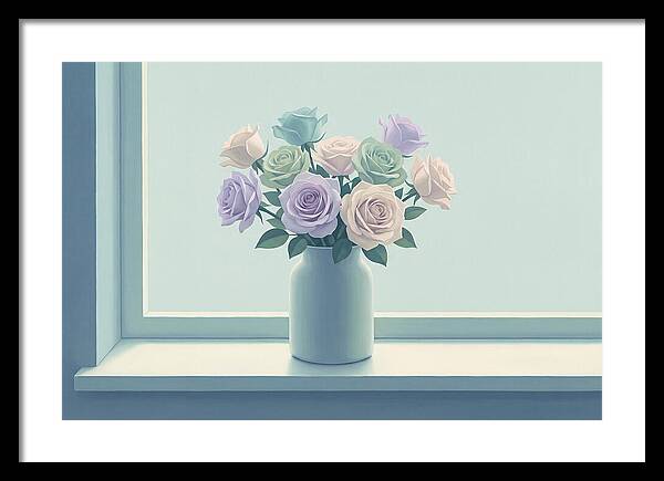 Vase Of Mixed Roses On Sunlit Windowsill