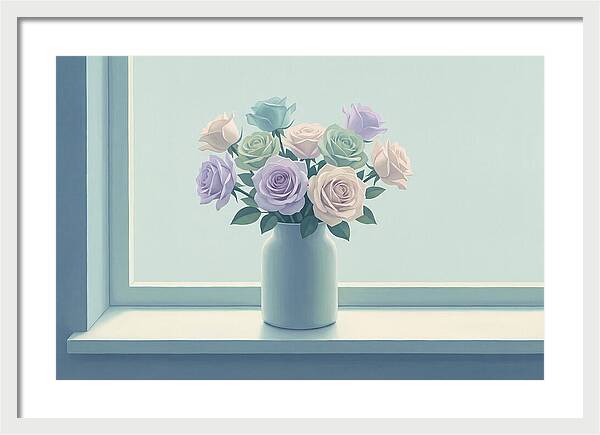 Vase Of Mixed Roses On Sunlit Windowsill