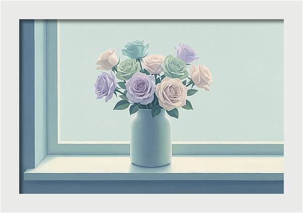Vase Of Mixed Roses On Sunlit Windowsill