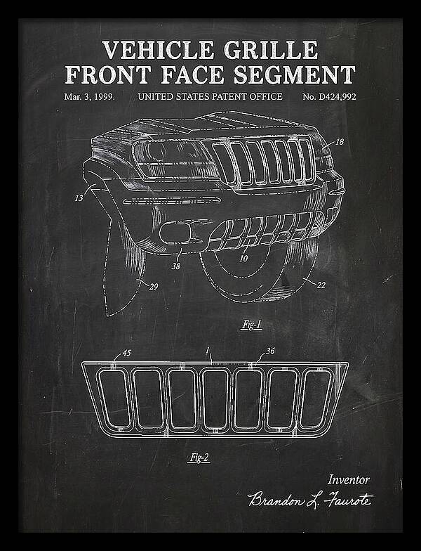 Vehicle Grille Front Face Segment Jeep Grand Cherokee Chalkboard Patent Usd424992s