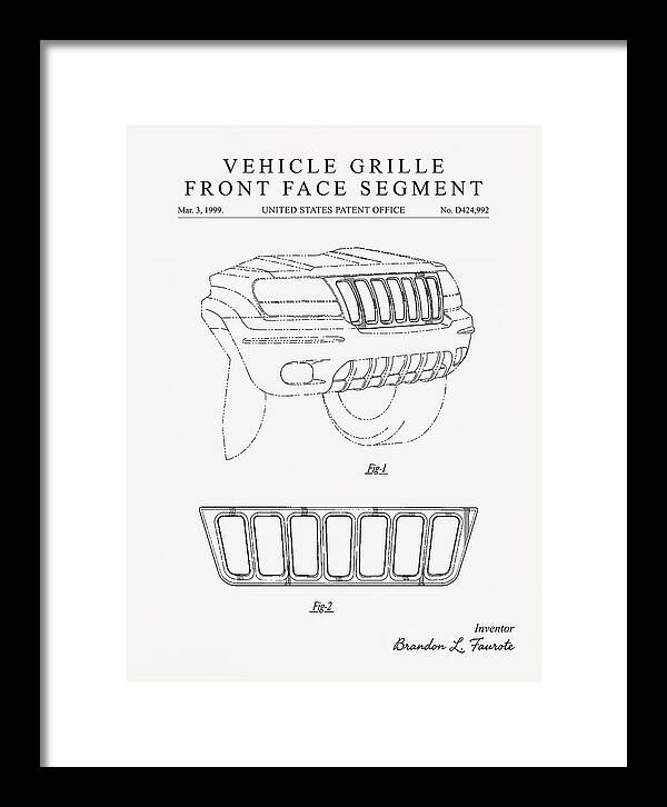 Vehicle Grille Front Face Segment Jeep Grand Cherokee Minimalist Patent Usd424992s