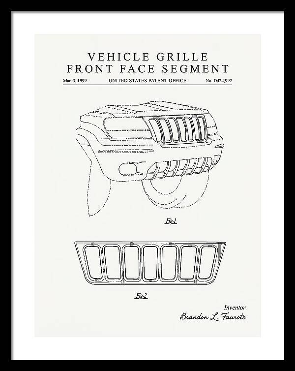 Vehicle Grille Front Face Segment Jeep Grand Cherokee Minimalist Patent Usd424992s