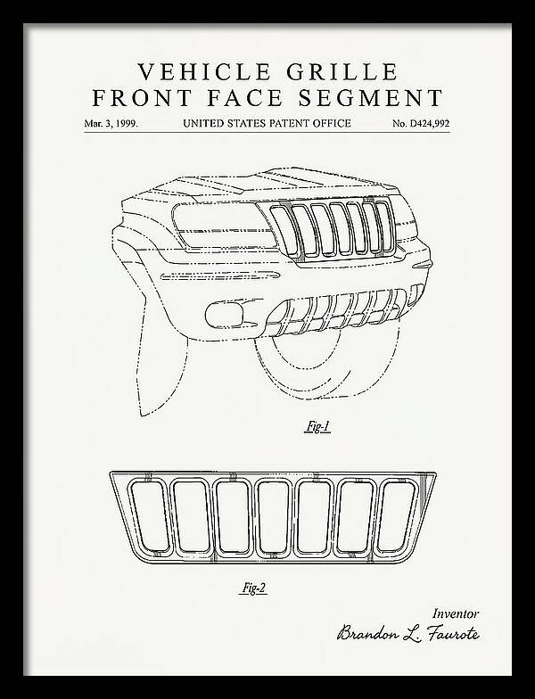 Vehicle Grille Front Face Segment Jeep Grand Cherokee Minimalist Patent Usd424992s