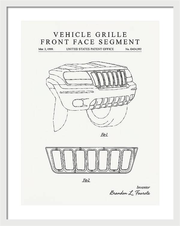Vehicle Grille Front Face Segment Jeep Grand Cherokee Minimalist Patent Usd424992s