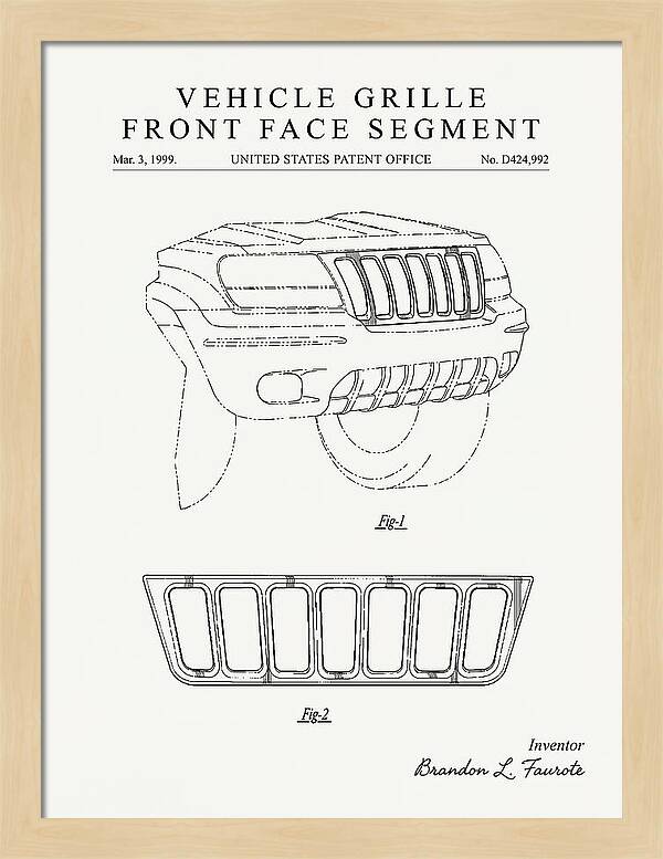 Vehicle Grille Front Face Segment Jeep Grand Cherokee Minimalist Patent Usd424992s