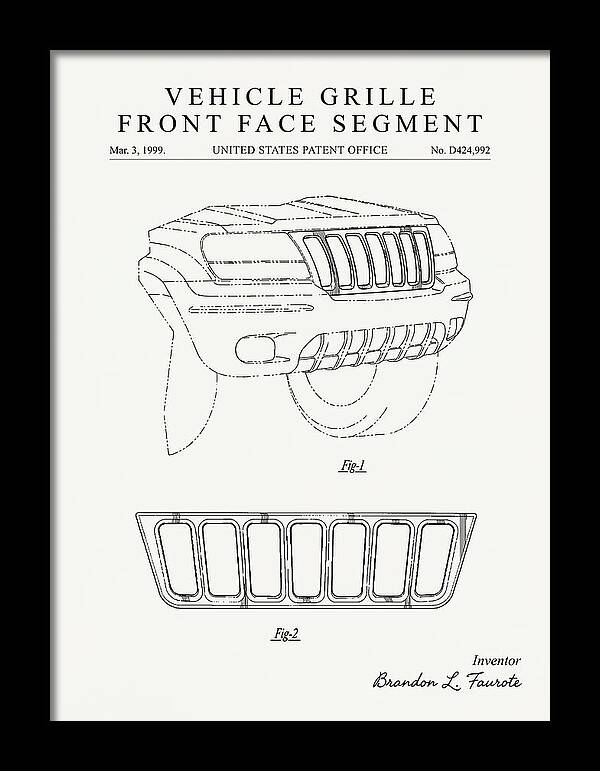 Vehicle Grille Front Face Segment Jeep Grand Cherokee Minimalist Patent Usd424992s