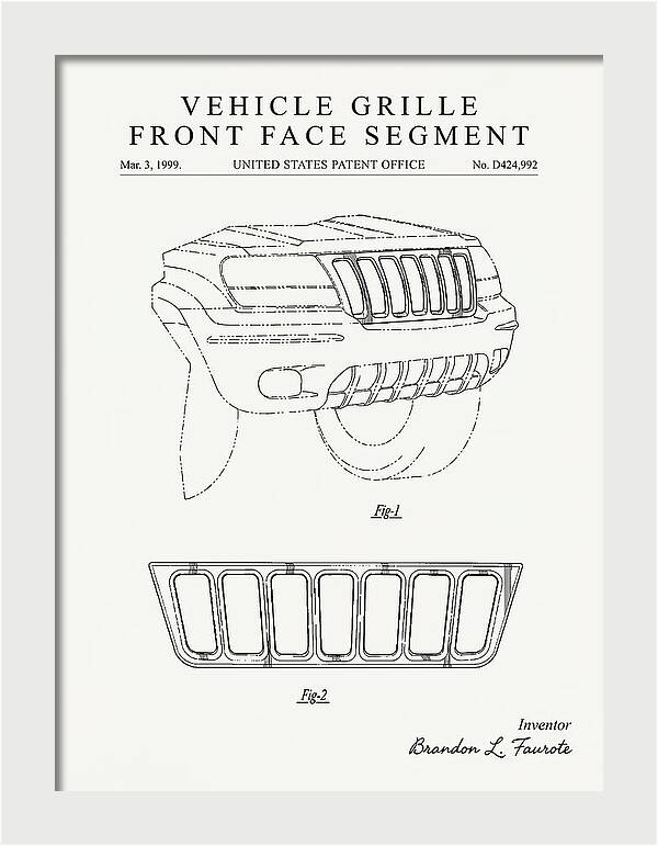 Vehicle Grille Front Face Segment Jeep Grand Cherokee Minimalist Patent Usd424992s