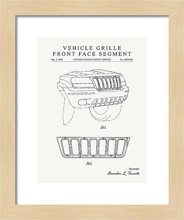 Vehicle Grille Front Face Segment Jeep Grand Cherokee Minimalist Patent Usd424992s