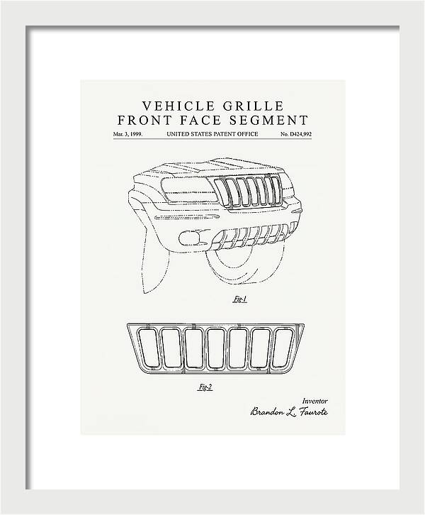 Vehicle Grille Front Face Segment Jeep Grand Cherokee Minimalist Patent Usd424992s