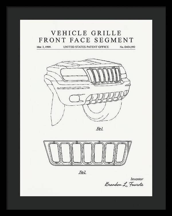 Vehicle Grille Front Face Segment Jeep Grand Cherokee Minimalist Patent Usd424992s