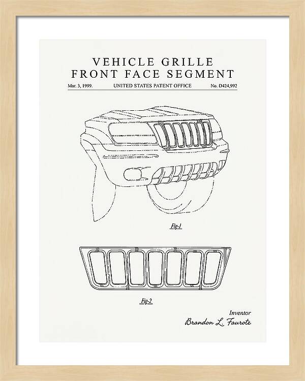 Vehicle Grille Front Face Segment Jeep Grand Cherokee Minimalist Patent Usd424992s