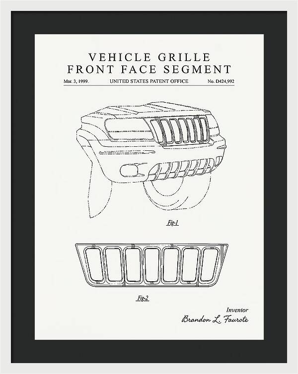 Vehicle Grille Front Face Segment Jeep Grand Cherokee Minimalist Patent Usd424992s