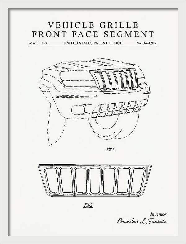 Vehicle Grille Front Face Segment Jeep Grand Cherokee Minimalist Patent Usd424992s