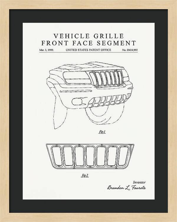 Vehicle Grille Front Face Segment Jeep Grand Cherokee Minimalist Patent Usd424992s