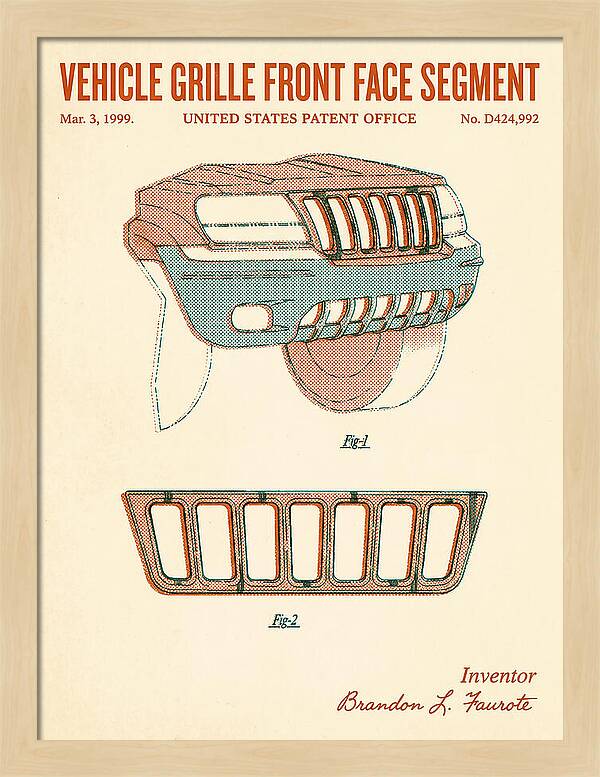 Vehicle Grille Front Face Segment Jeep Grand Cherokee Retro Patent Usd424992s