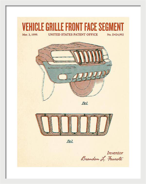 Vehicle Grille Front Face Segment Jeep Grand Cherokee Retro Patent Usd424992s