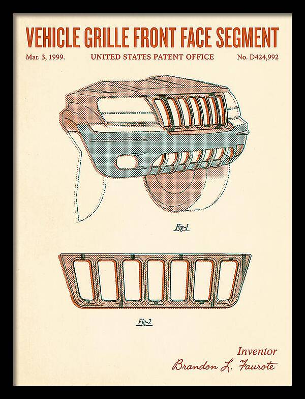 Vehicle Grille Front Face Segment Jeep Grand Cherokee Retro Patent Usd424992s