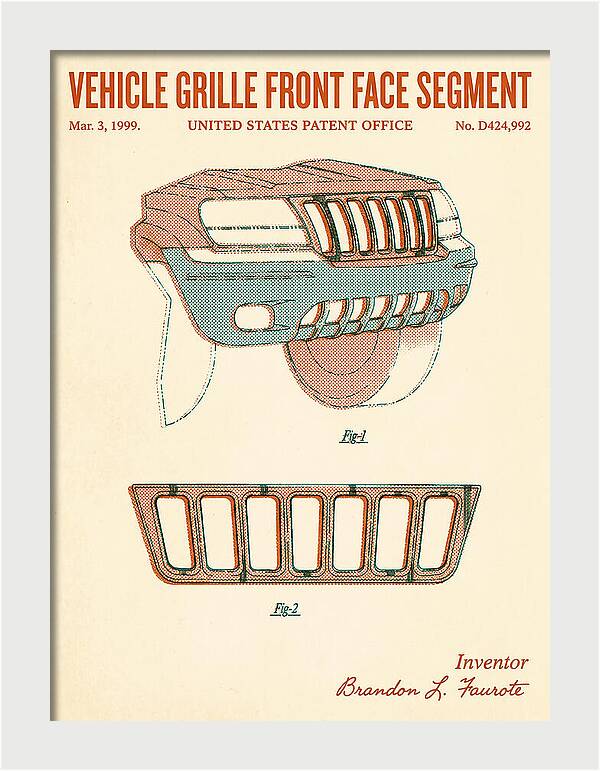 Vehicle Grille Front Face Segment Jeep Grand Cherokee Retro Patent Usd424992s