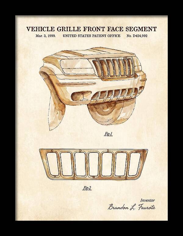 Vehicle Grille Front Face Segment Jeep Grand Cherokee Watercolor Patent Usd424992s