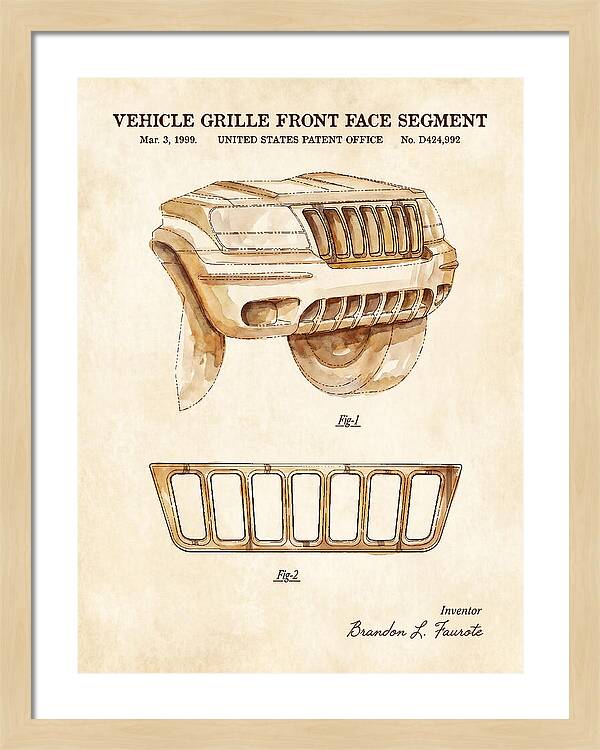 Vehicle Grille Front Face Segment Jeep Grand Cherokee Watercolor Patent Usd424992s