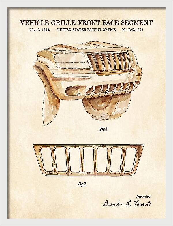 Vehicle Grille Front Face Segment Jeep Grand Cherokee Watercolor Patent Usd424992s