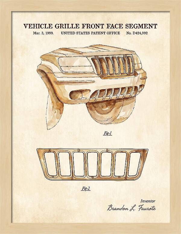 Vehicle Grille Front Face Segment Jeep Grand Cherokee Watercolor Patent Usd424992s