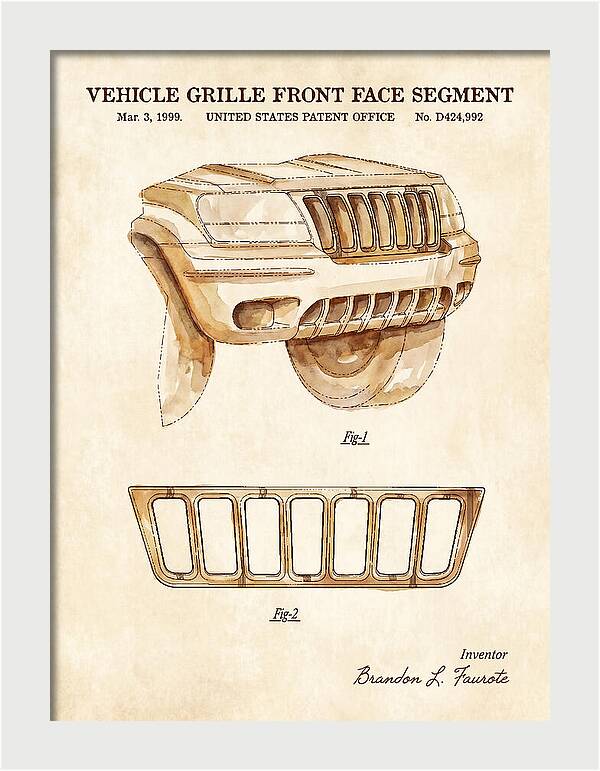 Vehicle Grille Front Face Segment Jeep Grand Cherokee Watercolor Patent Usd424992s