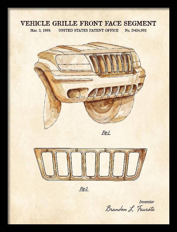 Vehicle Grille Front Face Segment Jeep Grand Cherokee Watercolor Patent Usd424992s