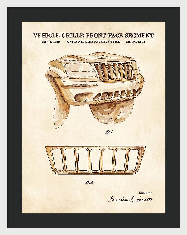 Vehicle Grille Front Face Segment Jeep Grand Cherokee Watercolor Patent Usd424992s