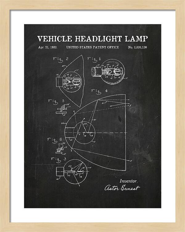 Vehicle Headlight Lamp Chalkboard Patent Us2020130a
