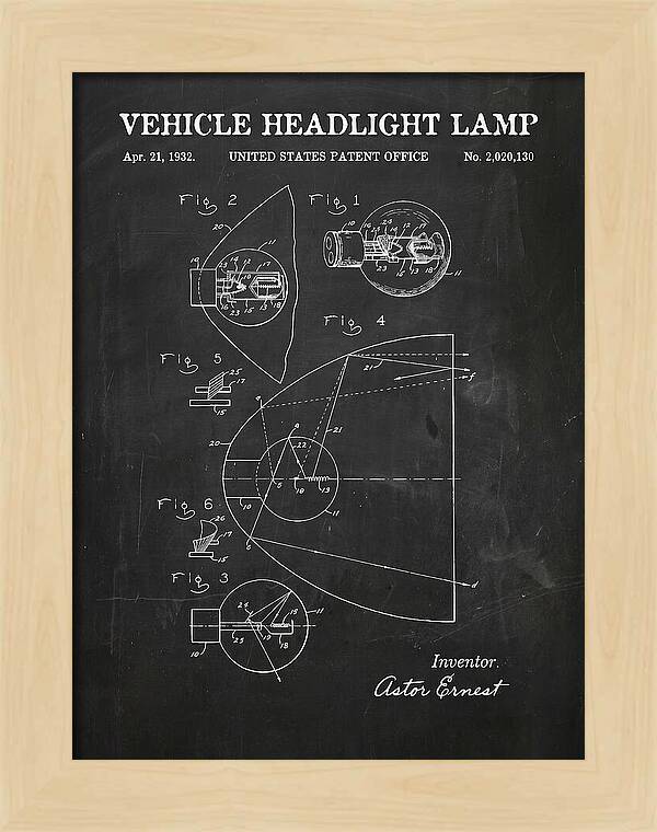 Vehicle Headlight Lamp Chalkboard Patent Us2020130a
