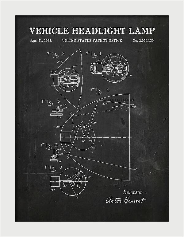 Vehicle Headlight Lamp Chalkboard Patent Us2020130a