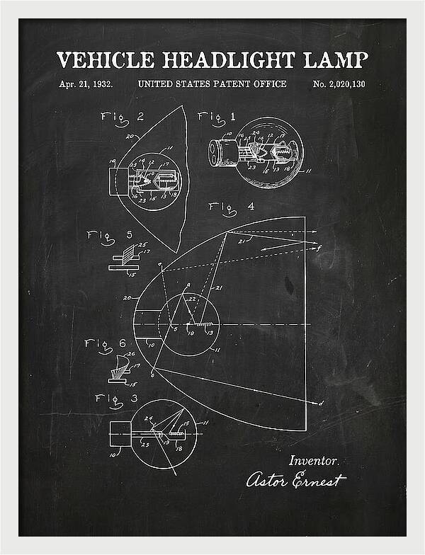 Vehicle Headlight Lamp Chalkboard Patent Us2020130a